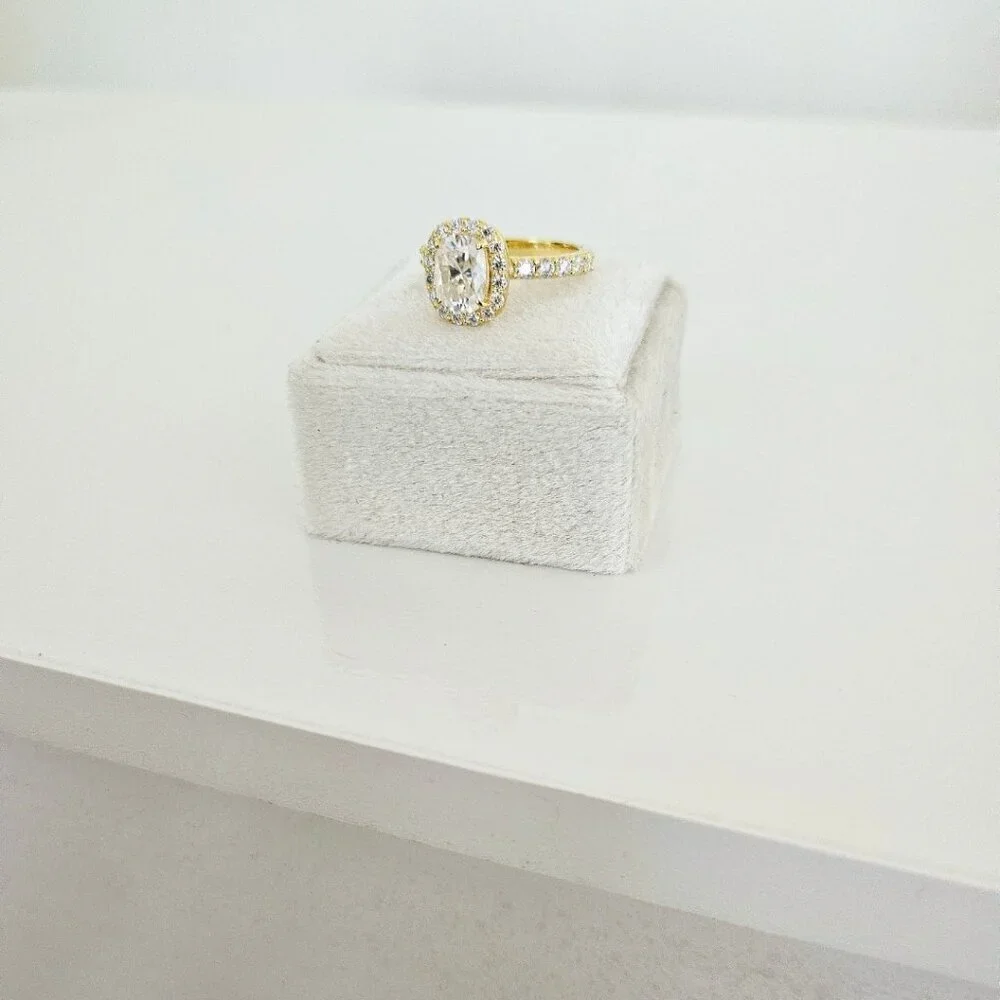 2 CT Elongated Cushion Cut Moissanite Ring - Sterling Silver Gold-Plated - Picture 4 of 5